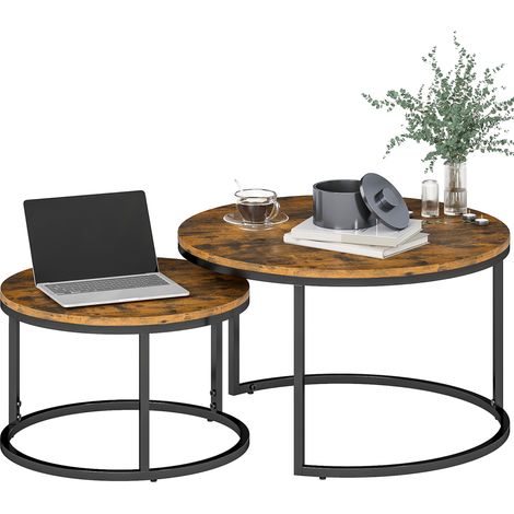 Rustic Brown Wood-Effect Stacking Tables-Set of Two for Stylish Home Decor and Space-Saving Solutions