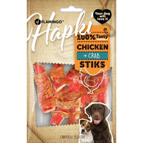 Friandises Hapki Bâton avec poulet et Crabe 85 g  pour chien - Flamingo (1/3)