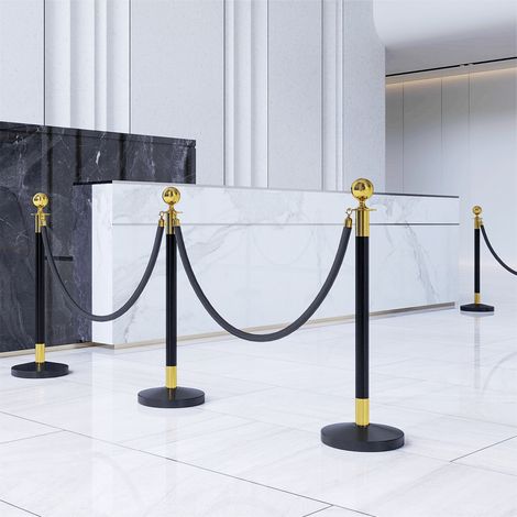 Noir - Poteaux séparateurs en acier inoxydable en 2 pièces, base remplissable de 96 cm de haut, corde en velours