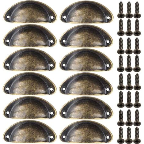 Retro Decorative Door Knob Handle for Furniture Drawer Vintage Shell Handle for Drawer Cabinet Kitchen Furniture Curved Iron Retro Cupboard Door Knob for Cabinet(12PCS) Copper