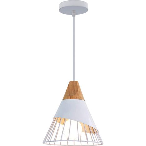 Pendelleuchten für Wohnzimmer, Kreative Hängelampe im Badminton Form, Moderne Stil Deckenlampe mit Holz & Eisen Lampenschirm (Weiß)