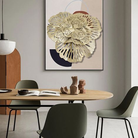 Décoration murale de luxe minimaliste nordique, miroir en forme de fleur de feuille d'amandier dorée, suspension décorative en fer forgé pour entrée, fleur triangulaire, style B. (1/5)