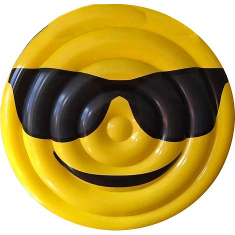Materassino Gonfiabile Ø150 cm in PVC a Forma di Emoji Ranieri Face Occhiali Giallo