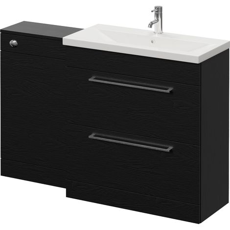 Napoli 390 Nero Oak 1300mm 2 Drawer Vanity Unit Toilet Suite with Glide Basin - 1300mm - Chrome 480mm HandleWithout Kingston Toilet Pan