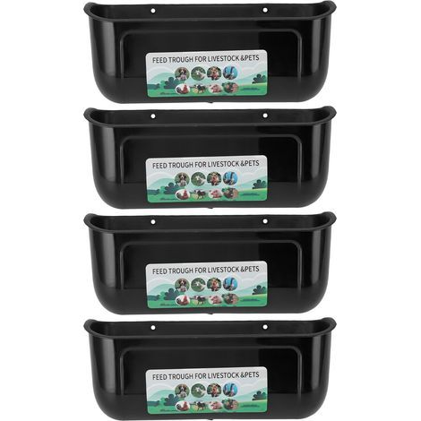 4-piece large chicken feeder with hanging clips, fence feeders for goats, ducks, geese, livestock, food container, waterer, bucket, black (1/5)