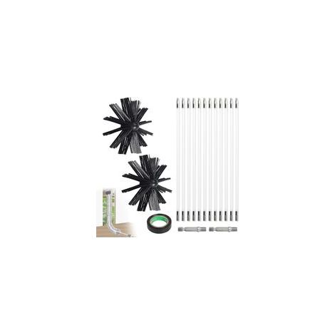 4.8m Kit de Ramonage Poêle a Pellets, Hérisson Ramonage Diamètre 150mm, 9 Tiges de Ramonage Flexible de 410 mm, Utilisable avec Perceuse Visseuse pour Cheminée, Tuyaux, Sèche-Linge