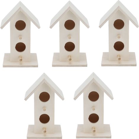 Maison D'oiseau - Bois Naturel - Résistante Aux Intempéries - Pour Mésanges Pinsons Et Oiseaux Bleus - Lot De 5 (1/5)