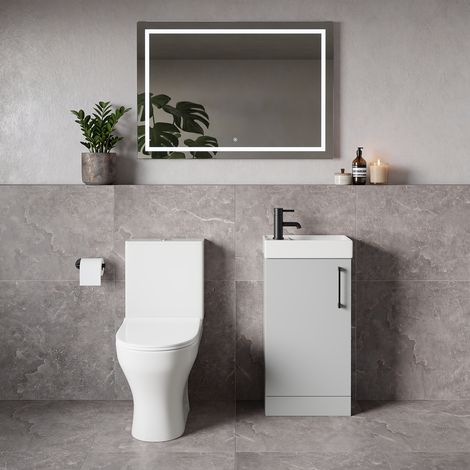 Napoli Cube Gloss Grey Pearl 400mm Single Door Vanity Unit and Jubilee Toilet Suite with Align Basin - 400mm - Matt Black 160mm Handle