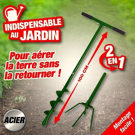 Tarière manuelle et bêche à 4 griffes - outil 2 en 1 (1/3)