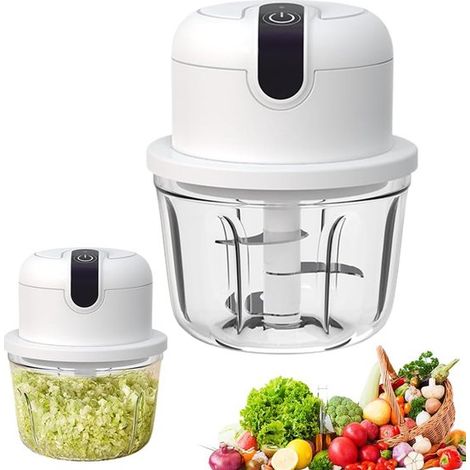 Picadora de cebollas mini de 350 ml, Picadora de cocina eléctrica inalámbrica con batería recargable USB, frutas, frutos secos, carne y ajo (1/5)