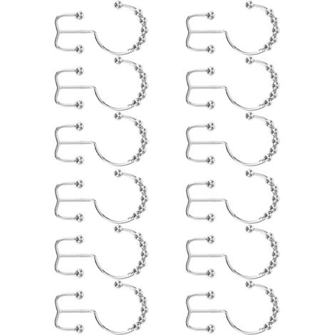 Lot de 12 crochets de suspension doubles à 8 perles pour rideau de douche de salle de bain (argenté) (1/5)