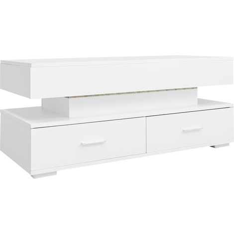 Mesa de centro elevable 100x50x44 cm con LED, 2 cajones y almacenamiento, blanca (1/5)