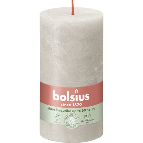 Bolsius Rustik Stumpenkerze rustik sandgrau, Höhe 13 cm, Ø 6,8 cm Stumpen- und Kugelkerzen