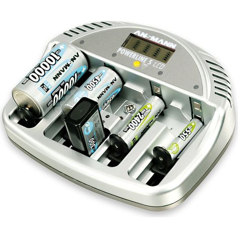 CARICABATTERIA POWERLINE 5 LCD ANSMANN per batterie Micro AAA, Mignon AA, Baby C, Mono D e 9V