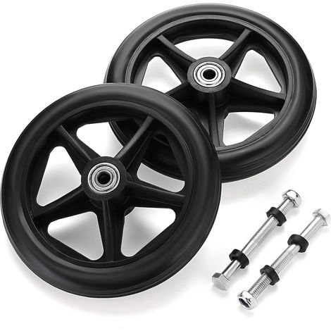 Lot de 2 roues de rechange en caoutchouc de 15,2 cm pour fauteuil roulant, déambulateur, marcheur, roulettes de rechange antidérapantes, roues universelles pour fauteuil roulant, noir