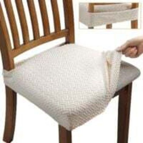 (Beige)6 Pcs Housse de Chaise Extensibles en pour Salle à Manger Amovibles et Lavables (avec Sangles de Dossier) (1/5)