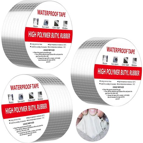3 Pieces Aluminium Butyl Rubber Waterproof Tape – 100 mm x 5 m Waterproof Butyl Tape – Butyl Tape Waterproof Repair Patches for Roof Leaks (1/5)