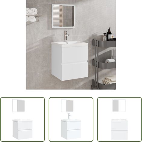 Vasque encastrée - Armoire lavabo de salle de bain avec bassin et miroir Blanc (1/5)