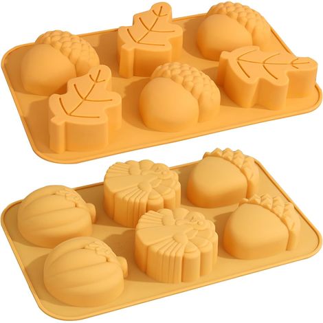 Set mit 2 3D-Silikonformen für Halloween-Kürbisse, 6-fach-Herbst-Süßigkeitenformen, Gebäckform (1/5)