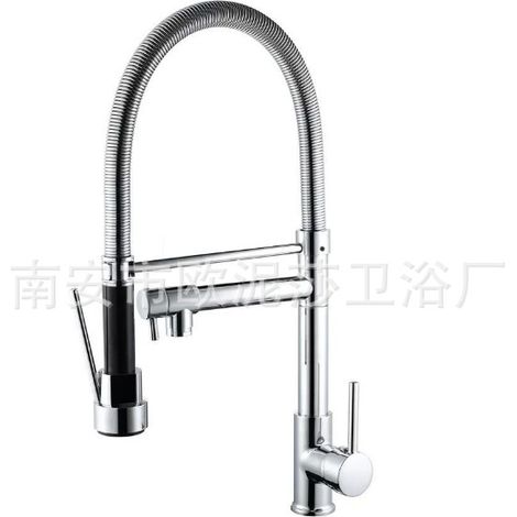 Cross-border exclusive spring-loaded kitchen faucet for hot and cold water, kitchen sink, dishwashing basin, and vegetable washing basin - rotating dual-function faucet with zinc-plated copper electro