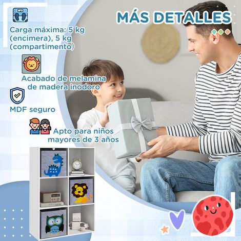 Étagère grise et blanche en MDF mélaminé 61,8x29,9x91,5 cm, 6 compartiments pour jeux d'enfants dès 3 ans (1/5)