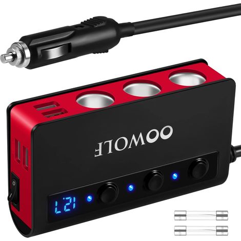 3 Prises Multiprise Allume Cigare + 4 Ports USB Chargeur de Voiture QC3.0 Charge Rapide 180W 12V/24V 3.6A Affichage LED pour Toutes Les Voitures Smartphone,GPS. (1/5)