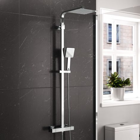 Nes Home Modern Square Exposed Thermostatic Mixer Shower Set With Shower Head and Handheld (1/5)
