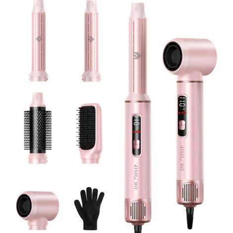 Brosse Soufflante 5 en 1 Avec écran Numérique, Sèche Cheveux Brosse, Brosse Coiffante Ionique, Boucleur Automatique et Iisseur, Pour Volume, Boucles et lissage (Pearl Pink) (1/5)