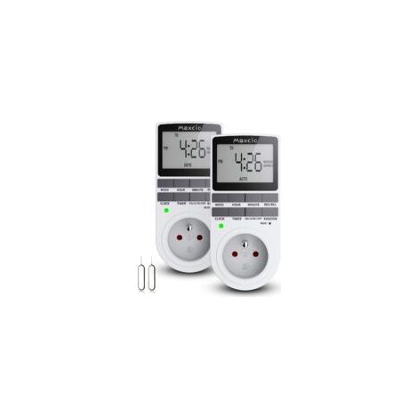 Prise programmable digitale 16A/3680W – Minuterie numérique 24h/7j – Écran LCD – Mode aléatoire antivol – Économie d'énergie (2 Packs) (1/5)