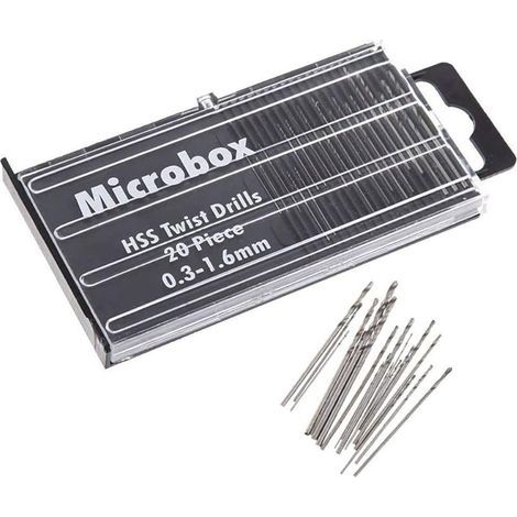 Lot de 20 mini forets hélicoïdaux en acier rapide HSS 0,3 mm-1,6 mm (1/5)