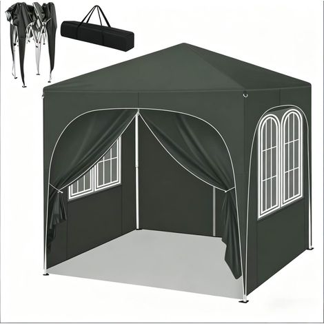 Tienda plegable de jardín 2x2 m gris con paredes laterales y altura regulable (1/5)