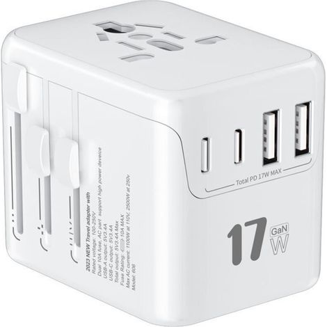 Adaptateur de Voyage Universel Adaptateur Prise Universelle PD 17W avec 2 USB et 2 Type C Adaptateur Universel France vers USA UK Allemagne Australie Chine Japon (1/5)
