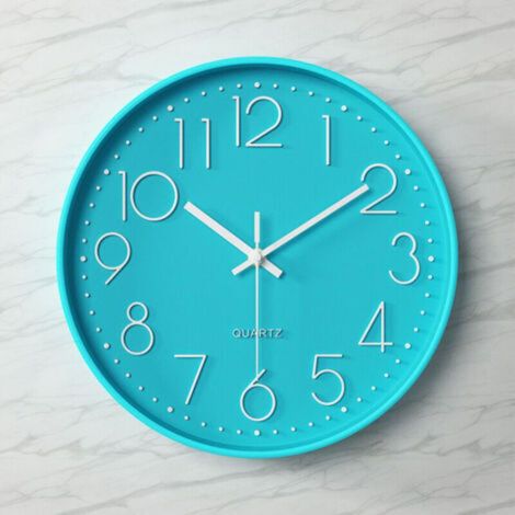 Geräuschlose, runde Wanduhr, gut lesbar, mit großen Ziffern, für Küche, Schlafzimmer, Büro, Schule, türkisblau (1/5)