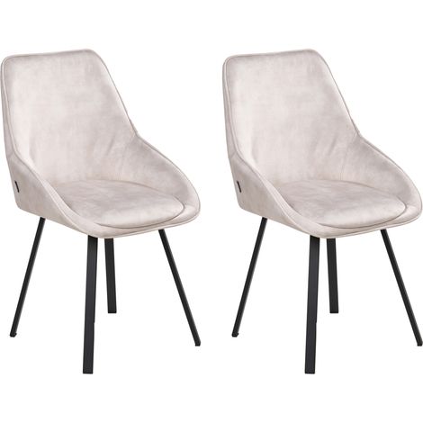 Conjunto de 2 sillas de comedor modernas de terciopelo con patas de hierro negras recubrimiento en polvo 180º giratorio beige claro Terlton