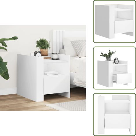 Mesita de noche blanca - vidaXL Mesita de noche madera de ingeniería blanco 45x50x50 cm - Mesita de noche con cajón