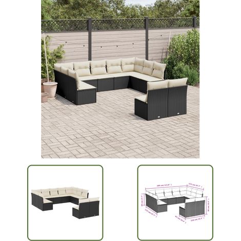 The Living Store 11-tlg. Garten-Sofagarnitur mit Kissen Schwarz Poly Rattan - Gartensofas - Outdoor Möbel - Lounge Set - Gartenlounge - Rattan Sofa (1/3)