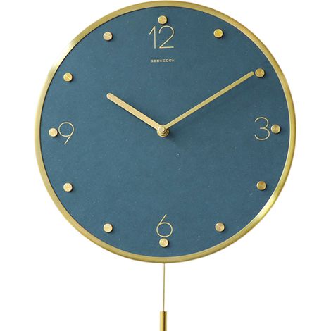 1 Horloge murale, Quartz silencieux, Cadre métal brossé, Panneau MDF coloré, Aiguilles laiton, Salon Cuisine Chambre (1/5)