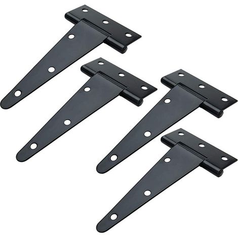 Charnières de porte en acier inoxydable (lot de 4) en forme de T, pour portes de jardin, fenêtres et abris de jardin. Charnières métalliques en forme de T avec vis. (1/5)