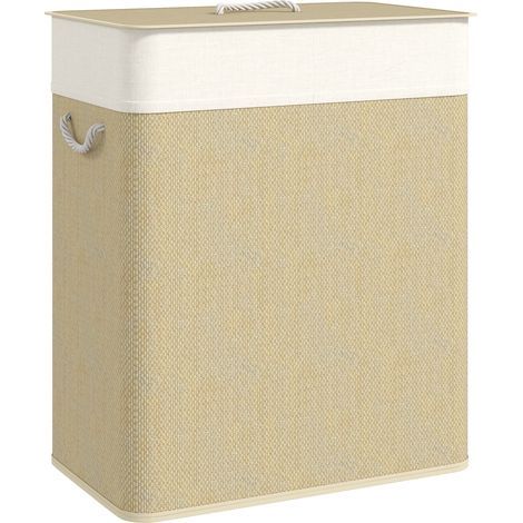 Cesto per biancheria in bambù a 2 scomparti, maniglie per un facile utilizzo e sacchi lavabili rimovibili 52 x 32 x 63 cm (1/5)