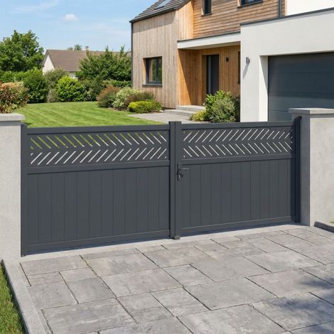 Portail battant aluminium anthracite 400x158 cm motorisable (1/5)