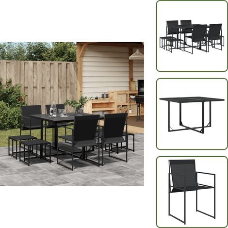 Ensemble à manger de jardin 9 pcs noir textilène - Meubles De Jardin - Salon De Jardin - Set De Jardin - Mobilier Exterieur - Table De Jardin (1/5)