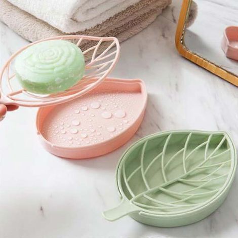 Porte-savon en forme de feuille, antidérapant, avec étui et boîte, bac à savon, égouttoir pour toilettes et douche, accessoires de salle de bain. (1/2)