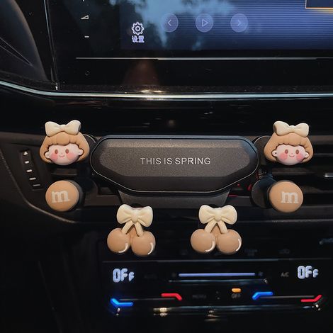 Support de téléphone de voiture universel multifonction, dessin animé mignon empêche les secousses, grille d'aération à 6 Points pour noir (Cherry Girl). (1/5)