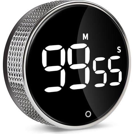 Temporizador de cocina digital con gran pantalla LED y placa trasera magnética, función de cuenta atrás, apto para deportes, cocina y repostería (plateado). (1/3)