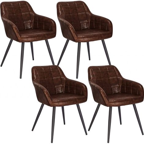 WOLTU 4 x Esszimmerstühle 4er Set Esszimmerstuhl Küchenstuhl Polsterstuhl Design Stuhl mit Armlehnen, mit Sitzfläche aus Kunstleder, Gestell aus Metall, Antiklederoptik, Dunkelbraun (1/5)