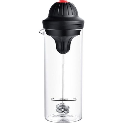 Frothier Électrique À Lait - Tasse Mixeur Portable 500 ml - Acier Inoxydable Et Verre - Pour Cappuccino Chocolat Chaud Œufs - 3 Fouets - 2 Piles AA (1/5)