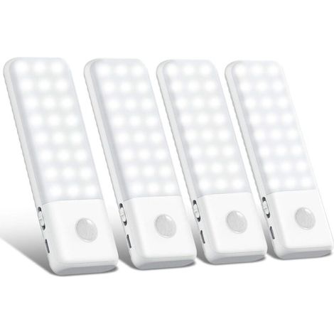 ZOLGINAH [Lot de 4 ] Lampe de Placard sans Fil 48 LED,Veilleuse Automatique, Aimanté,Lampe Led Détecteur de Mouvement Rechargeable USB, Baladeuse de Secours ,Veilleuse Enfant