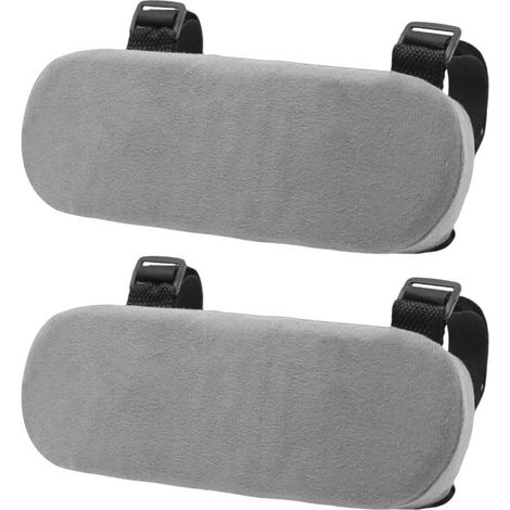 Zwei dicke graue Kissen für Bürostuhlarmlehnen, die auch als Armlehnen verwendet werden können und für Bürostühle, Rollstühle und bequeme Gaming-Stühle geeignet sind.