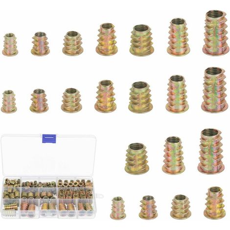 230pcs écrous à visser en alliage de zinc à six pans creux inserts filetés écrou assortiment d'outils Kit pour meubles en bois, (1/5)