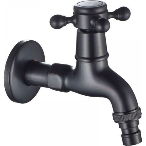 Brass Washing Machine Faucet with G1/2 Sink Spout - Antique Mop Faucet with Cross Handle for Garden Sink (Black) (1/4)